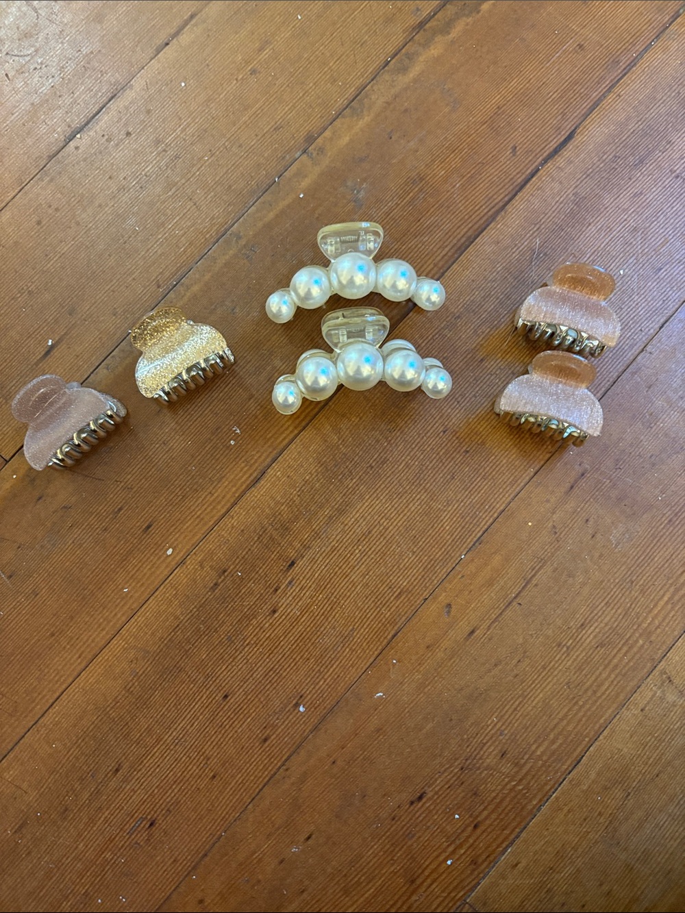 Pearl and Glitter Mini Hair Claw Clip Set - Neutral Tones